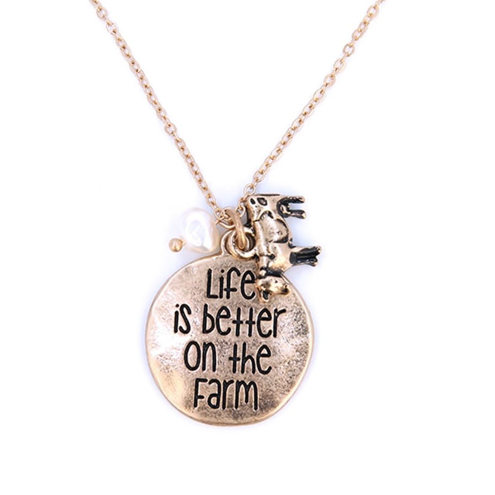 Life is Better on the Farm Cow Charm Necklace 18"
